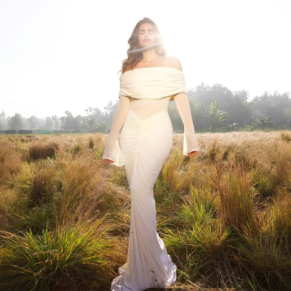 Women'S Formal Wear For Wedding Guest - Vestido de fiesta Beige para mujer,