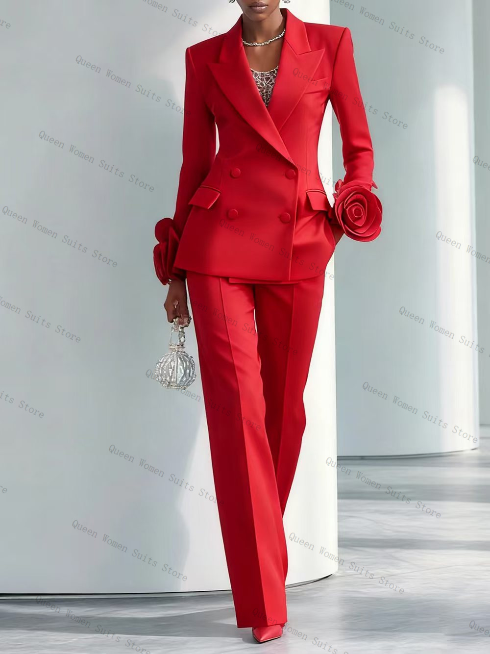 Women'S Formal Wear For Wedding Guest - Conjunto de traje rojo de lujo