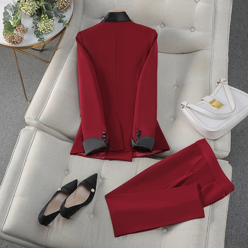 Women'S Formal Day Wear - Traje de pantalón elegante rojo y