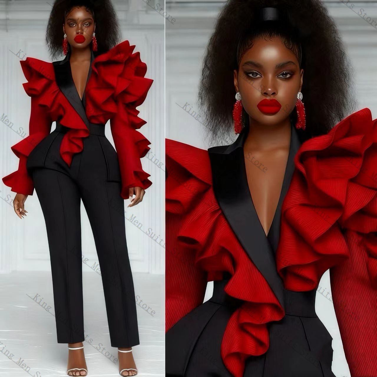 Conjunto de traje rojo y negro - Women'S Formal Wear For Wedding Guest reseña y precio