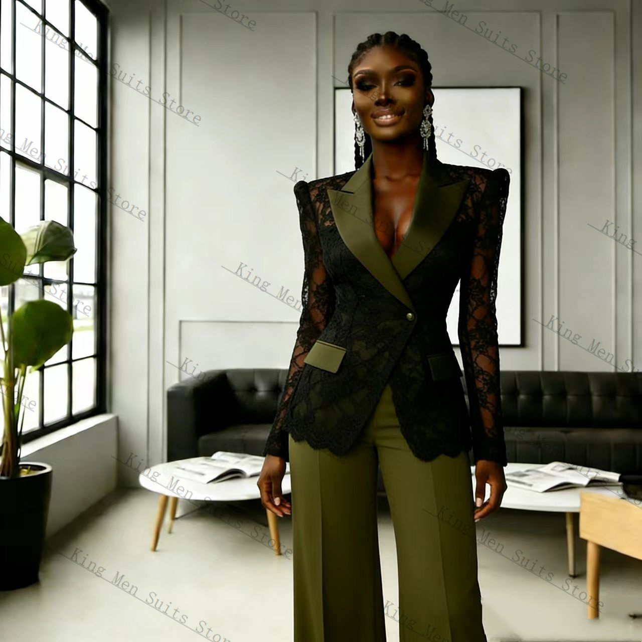 Traje de Encaje Verde y Negro  - Women'S Formal Wear For Wedding Guest reseña y precio