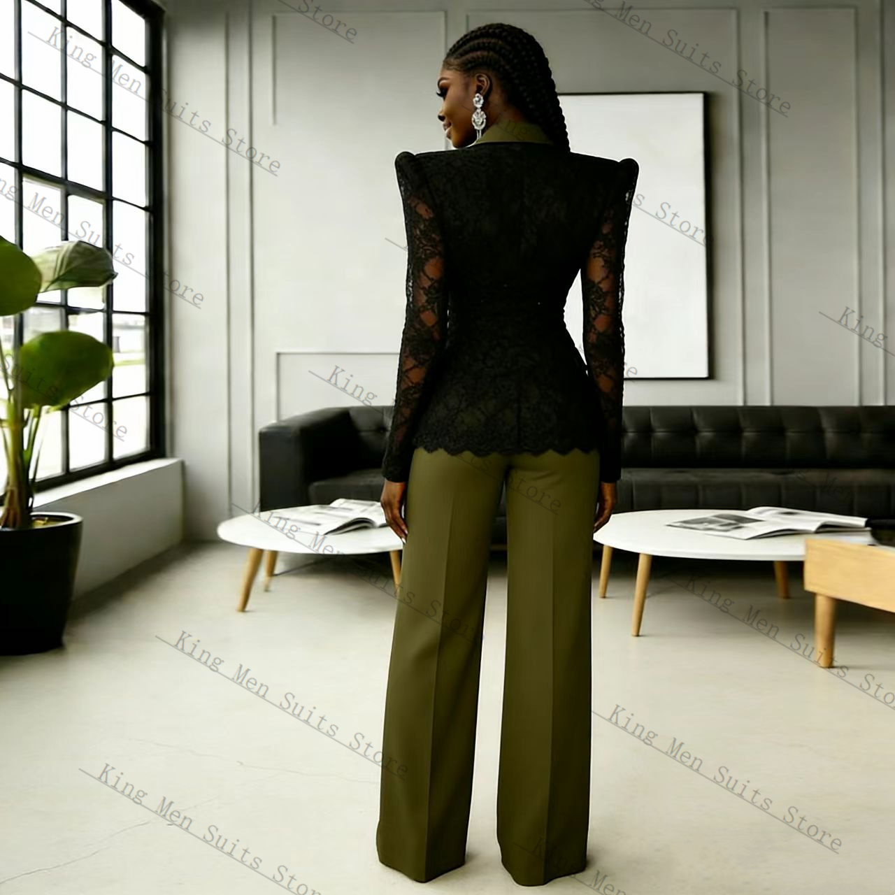 Traje de Encaje Verde y Negro  - Women'S Formal Wear For Wedding Guest reseña y precio