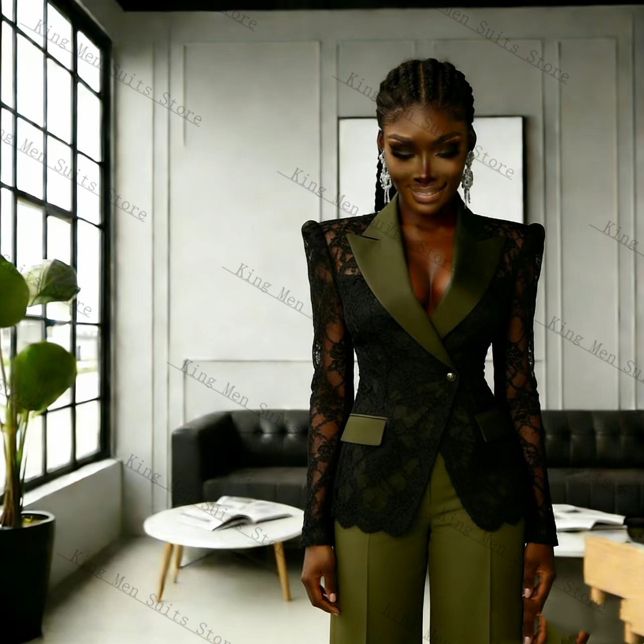 Traje de Encaje Verde y Negro  - Women'S Formal Wear For Wedding Guest reseña y precio