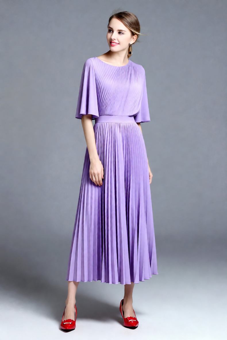 Vestido Midi Plisado con Manga - Women'S Formal Wear For Wedding Guest reseña y precio