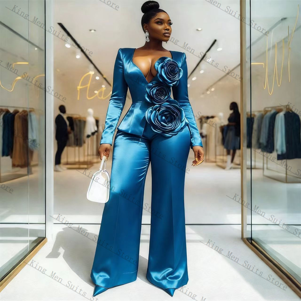 Conjunto de Traje Azul Satinad - Women'S Formal Wear For Wedding Guest reseña y precio