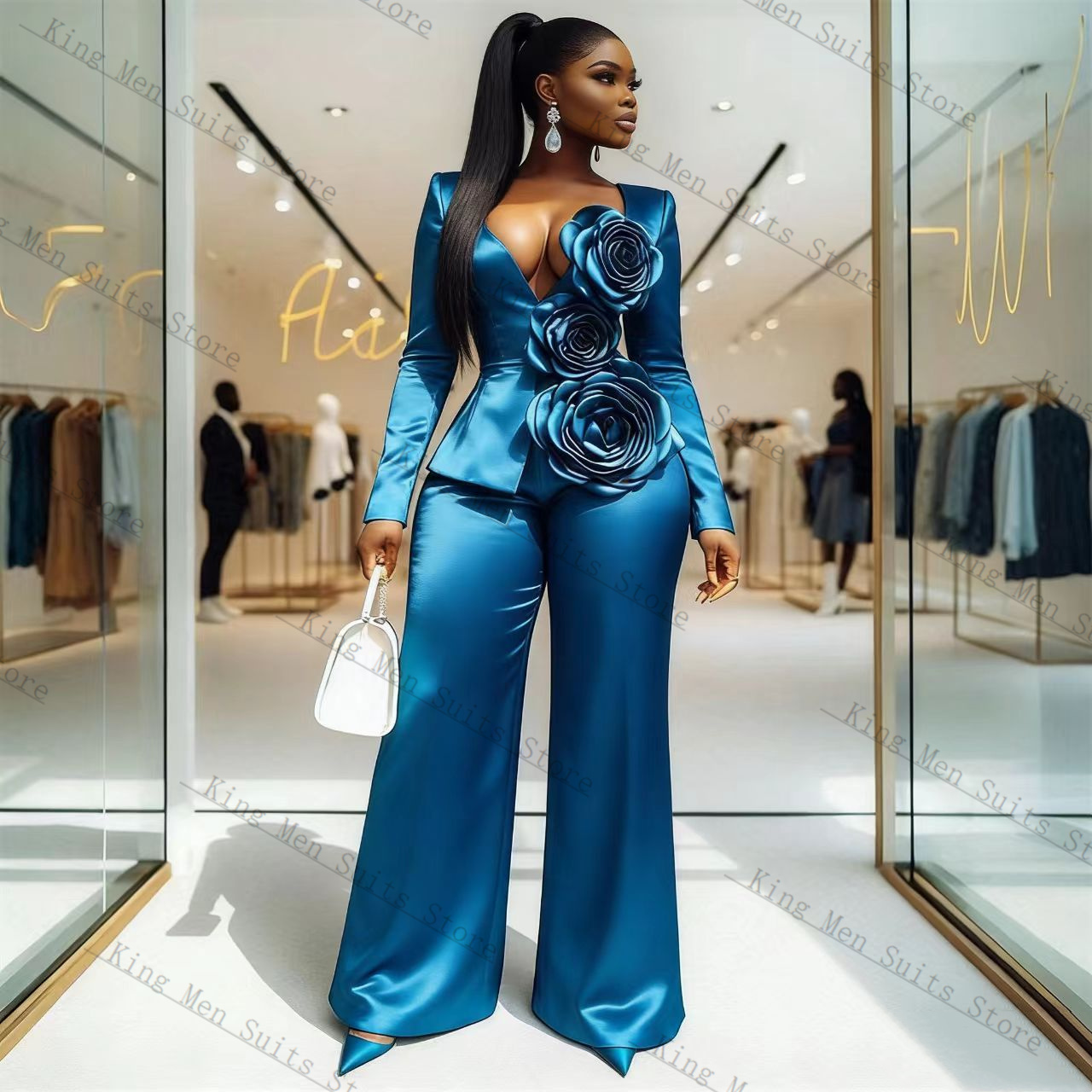 Conjunto de Traje Azul Satinad - Women'S Formal Wear For Wedding Guest reseña y precio